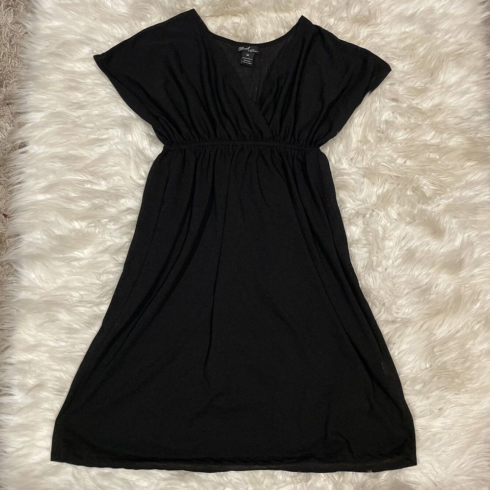 Beach By Exist Mini Swimsuit Cover Up Babydoll Black V Neck Beachy Gothic